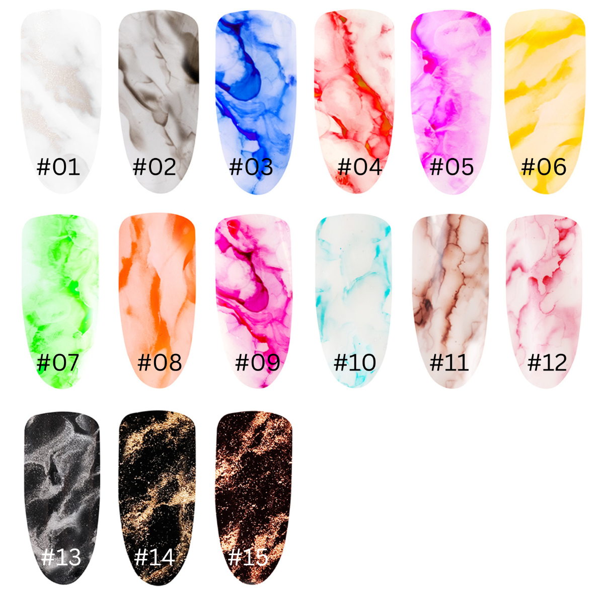 DND DC Gel Ink Marble Collection, 15pc Bundle | LA Nail Supplies