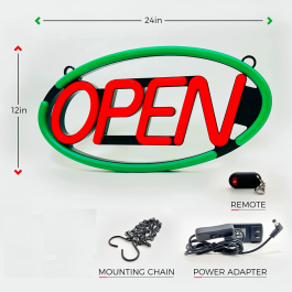 LED Open Sign Oval Red/Green, 12