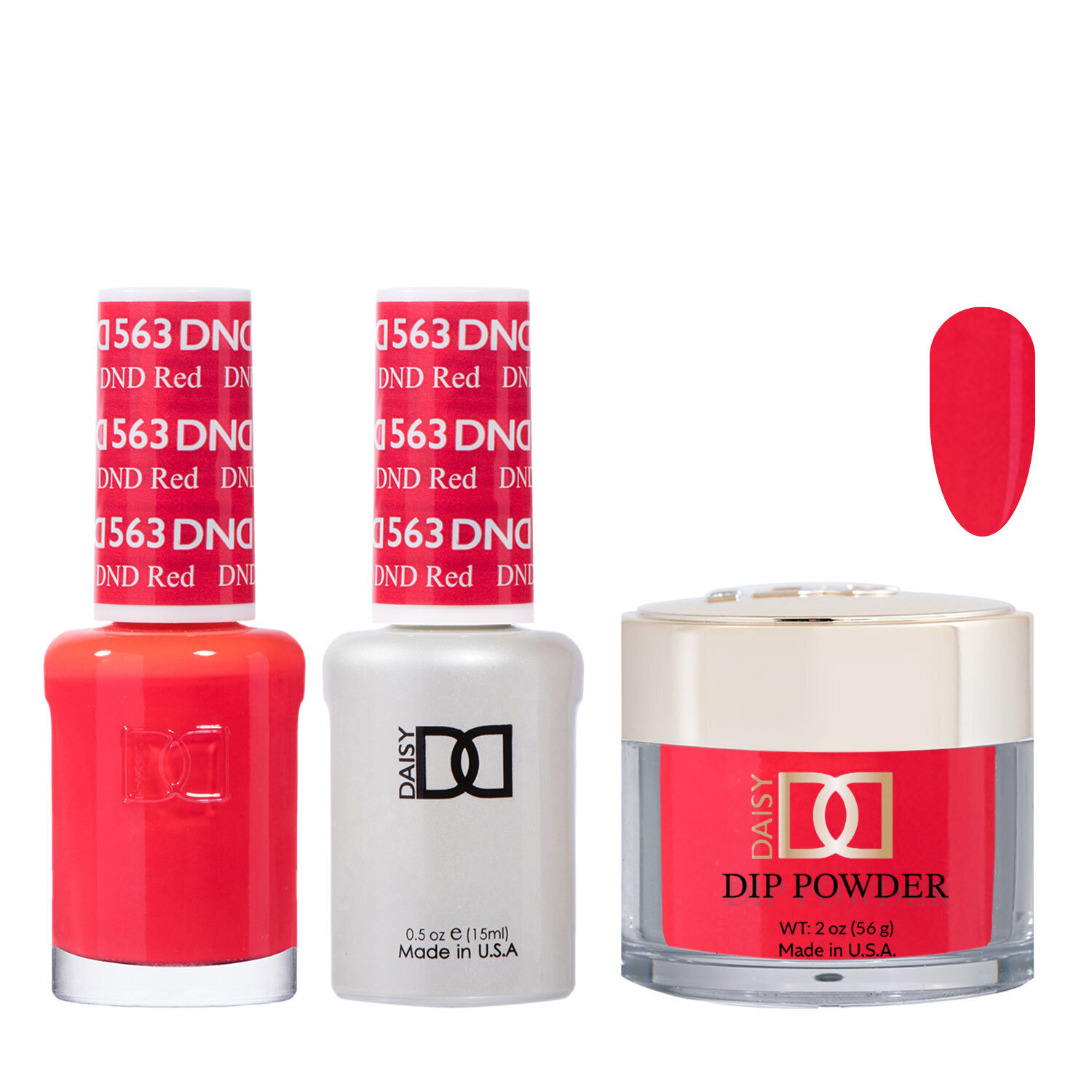 DND Dip Gel Polish Set #563 DND Red, 3pc Bundle Trio | LA Nail